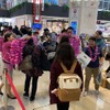新石垣空港に到着した乗客は、客室乗務員から歓迎のレイで迎えられた