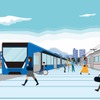 隊列走行する自動運転BRTが走る将来イメージ。シンプルでシームレスな交通サービス。