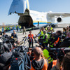 中国からの医療救援物資を積んでドイツ、ライプツィヒ空港に到着したアントノフ225ムリーヤ（4月27日）。