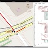 2次元地図上でマッピングされたMF-JSON Trajectory形式の点形状の車の移動データの例