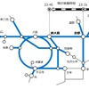 東海道新幹線最終からの乗継ぎ範囲（青線部分）