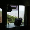 キハ130形の車内から見た海岸沿いの風景。
