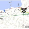 余市～小樽間鉄道存続の場合、検討されている新駅（赤丸部分）。同区間は沿線の市街化が進行しており、途中に2駅しかなく駅間が長い現状は、実態に合っていない。