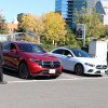 JAIA輸入電動車試乗会：メルセデスベンツEQC400 4MATIC（向かって左）とメルセデスベンツA250eセダン