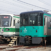神戸市営地下鉄西神・山手線用の車両群。左から3番目が2000形。その右隣の3000形はすでに引退しており、残る最古参の1000形（左から2番目）もまもなく淘汰。その後の西神・山手線は6000形（右から2番目と左端）と北神急行電鉄から譲渡された7000形（右端）の2形式となる。