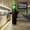 中央線本町駅ホームのリニューアルデザイン。御堂筋線のホームと同様、高級感のある素材と最新の照明が使われる。御堂筋線と連絡する通路や階段は、大阪・関西万博の流動を考慮しながら、段階的に改装される。