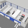 施設内の様子（イメージ）右側区画に自動車用システム、中央区画に自転車用システムを配置