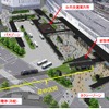 岡山駅前広場への路面電車乗入れに伴なう整備イメージ。費用便益比は1.05とされており、かろうじて費用対効果があるとされている。