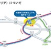うめきた新駅をめぐる列車の運行系統。関空や和歌山方面の列車、おおさか東線の列車が乗り入れる。