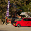 鹿児島・知覧の豊玉姫神社にて。神武天皇の曽祖父にあたる山幸彦の妻が豊玉姫。没したこの場所に建てられた神社である。