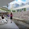 公園地下から高輪築堤跡を眺めるイメージ。
