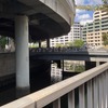 白鳥橋を下流から臨む。写真左手が南詰（西詰、早稲田方面）、右手が北詰（東詰、厩橋1丁目方面）