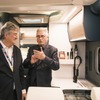 LAIKA／KREOS L 5009を見学されるお二人。右：ジョルジェット・ジウジアーロ氏、左：子息のファブリツィオ・ジウジアーロ氏
