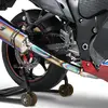 ヨシムラ HEPTAチタンサイクロン TTBC チタンブルーカバー/カーボンエンド / ファイヤースペック　ハヤブサ装着例