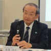会見で説明を行なうITS Japanの渡邊浩之会長（11日）