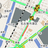 VICSを受信するとこのように表示される。赤が渋滞している道、緑が順調に流れている道、アイコンは工事中の場所だ。