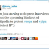 サービス停止を発表するウィキペディア代表のジミー・ウェールズ氏のツイート。