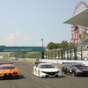 鈴鹿でお披露目された14年型GT500マシン。左からレクサスLF-CC、ホンダNSX、ニッサンGT-R。