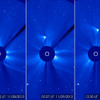 ESA／NASAの太陽圏観測所からの画像では、太陽を通過後、小さな核が無傷であることを確認した