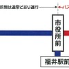 3月31日までの運行系統図。田原町駅改良工事に伴い市役所前～田原町間は朝方を除き運休し、代行バスを運行する。ただし21日は通常通り運行する。