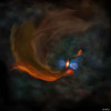 アルマ望遠鏡の観測結果をもとに描いた、分子雲コアMC27中心部の想像図（出典：国立天文台）
