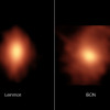 アルマ望遠鏡で観測したレモン彗星（左）とアイソン彗星（右）におけるシアン化水素の分布出典： B. Saxton（NRAO／AUI／NSF）：M. Cordiner, NASA, et al.