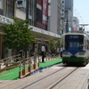 福井鉄道「ヒゲ線」の福井駅前停留場は9月7日のイベント開催に伴い臨時停留場に移設される。写真は今年6月1日に設置された臨時停留場の様子。