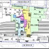 広島駅改良工事計画の平面図。今後は現在のこ線橋を撤去して自由通路の工事を進める。