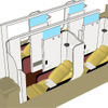 新はかた号のプレミアムシートは、通路とシートをパーテーション区切り、落ち着きのあるプライベート空間を作る。
