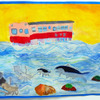 海をサーフィンする小湊鉄道の気動車（市原湖畔美術館「子ども絵画展」）