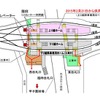 2月20日までの甲子園駅の平面図。上下線ホームのほか降車専用ホームも設けられている。