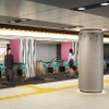 浅草駅（改札口）：サクラをイメージしたデザインでまとめる。