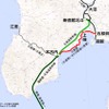 北海道新幹線の部分開業に合わせ、道南いさりび鉄道がJR北海道から経営を引き継ぐ区間（赤線）