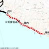 鵡川～様似間が運休中の日高本線の路線図。JR北海道の発表によると、工期は最短でも約30カ月かかる見込みだ。