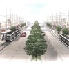 駅前通の歩道寄りに軌道が敷設される新線のイメージ。12月20日に開業することが決まった。