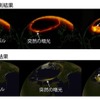 上：人工衛星が撮影した宇宙から見たオーロラ爆発　下：シミュレーションで再現したオーロラ爆発