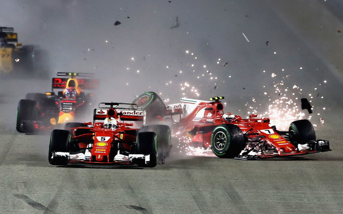 【F1 シンガポールGP】スタート直後の大波乱でフェラーリ2台リタイア、ハミルトンが今季7勝目 画像