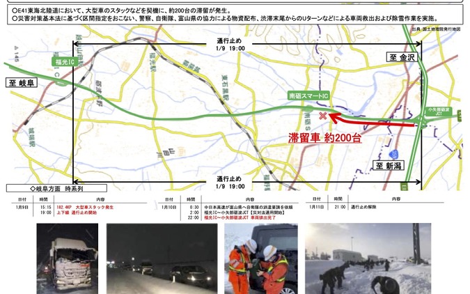 E41東海北陸自動車道（富山県）における大雪に伴う車両滞留