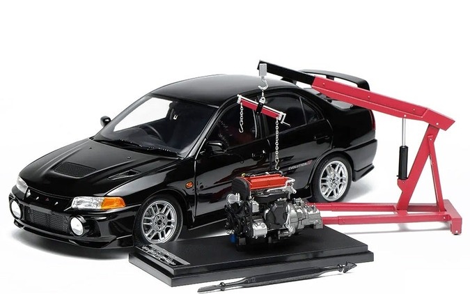三菱ランエボ、精巧な1/18ダイキャストモデルにピレネーブラック追加…ディスプレイエンジンも付属 画像