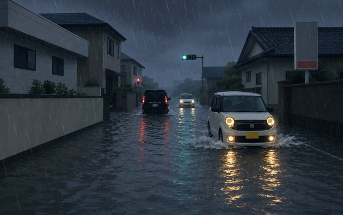 進入しない!! 冠水路の危険---千葉でレベル5の大雨 画像