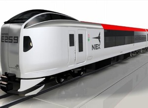 E259系のリニューアル後デザイン（クロE259）。貫通扉部分がシルバーに変わる。