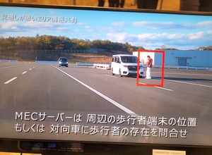 C-V2X技術を使うことで、見通しの悪い場所の情報をMECサーバーを通して知ることができる。