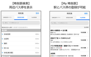Yahoo!乗換案内アプリ、バス時刻表機能を追加 現在地周辺のバス停やのりば番号を表示 画像
