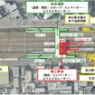 東淀川駅を上空から見た様子。駅の両端にある踏切を廃止し、これに代わる施設として橋上駅舎や自由通路を整備する。