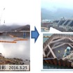津波で流失した大槌川橋りょうの様子。倒壊した橋台や橋脚の復旧工事が行われている。