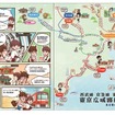 日台鉄道スランプラリーのラリー帳（左）と景品（右）。今回はJR東日本が参加せず、東武が新たに加わった。