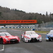 開幕戦岡山でのGT500クラス3車そろい踏み撮影（左からGT-R、LC500、NSX-GT）。