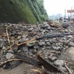 日田彦山線の筑前岩屋駅構内は土砂が流入した。