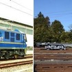 EF210形300番台（左）とコキ107形（右）。8月6日から京都鉄道博物館で展示される。