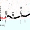 常磐線いわき～岩沼間の路線図。竜田～富岡間が再開すると、残る不通区間は原発事故の影響が大きい富岡～浪江間だけになる。